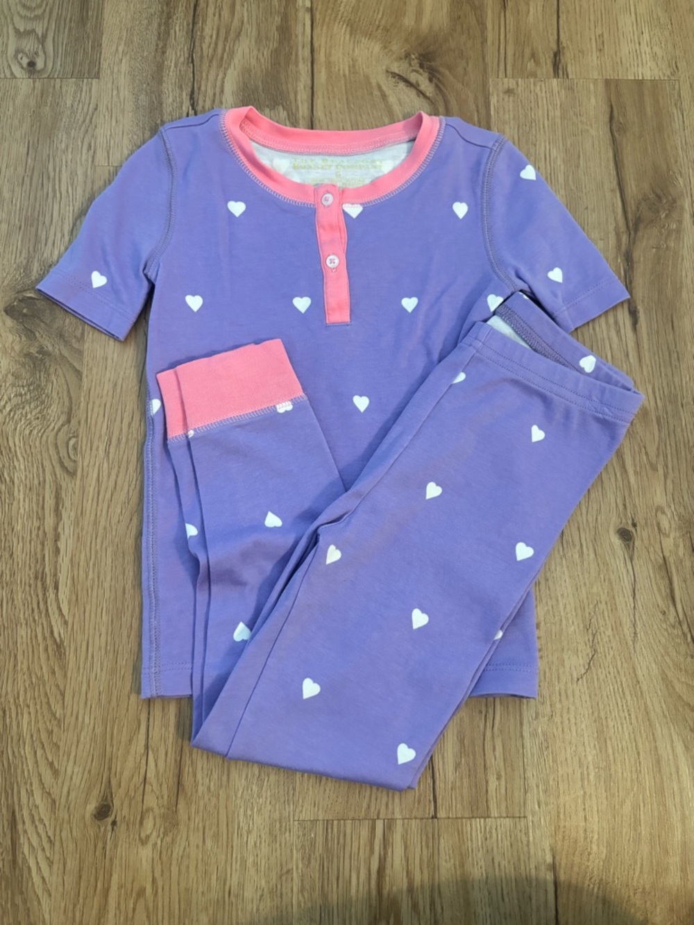 TBBC Girls Purple Heart-Print Pajama Set with Pink Trim